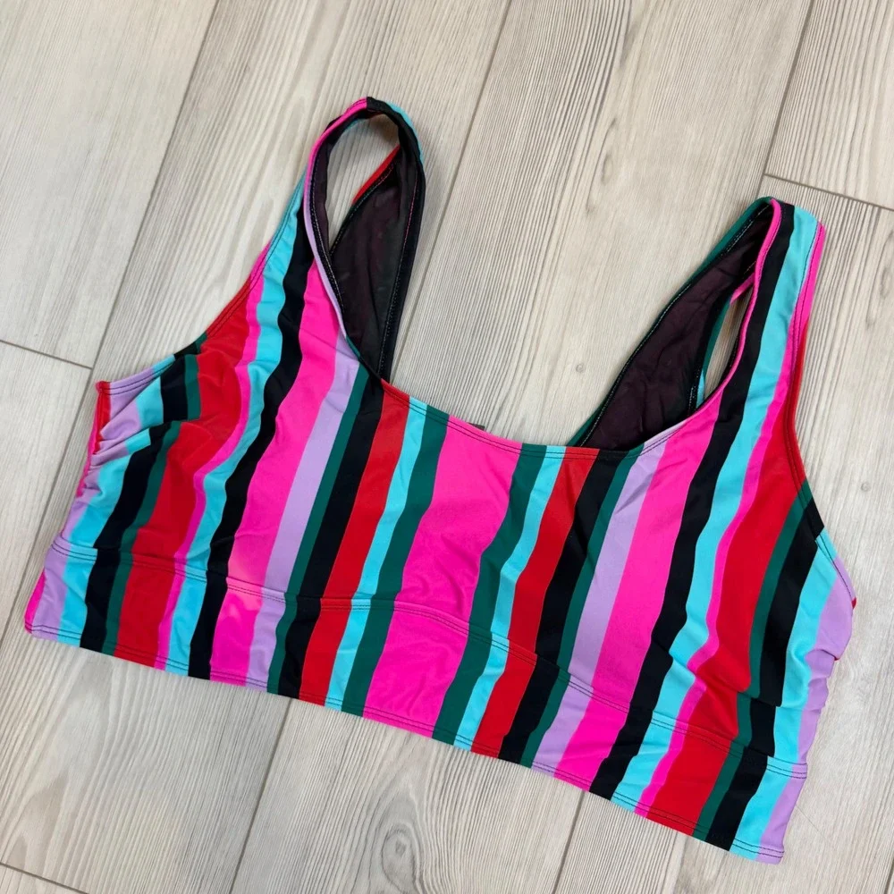 Torrid Multi Color Vertical Stripe Scoop Neck Bikini Swim Top Plus Size 3 3X